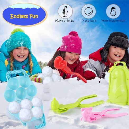 weiff Snowball Maker Tool Toys Kit- 7 PCS Snow Sand Toys Set Penguin Snowman Bear Duck Heart Mold Fight Snowball Sets for Kids Toddler Outdoor Play Birthday Gift Christmas Xmas Winter in Saudi Arabia