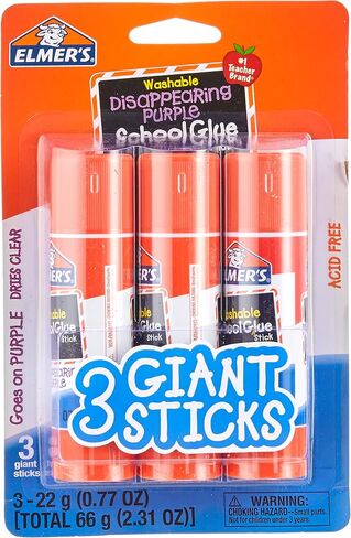 Elmer's Disappearing Purple School Glue Sticks, Washable, 22 Grams, 3 Count (Pack of 6) in Saudi Arabia