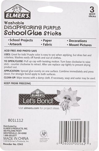 Elmer's Disappearing Purple School Glue Sticks, Washable, 22 Grams, 3 Count (Pack of 6) in Saudi Arabia