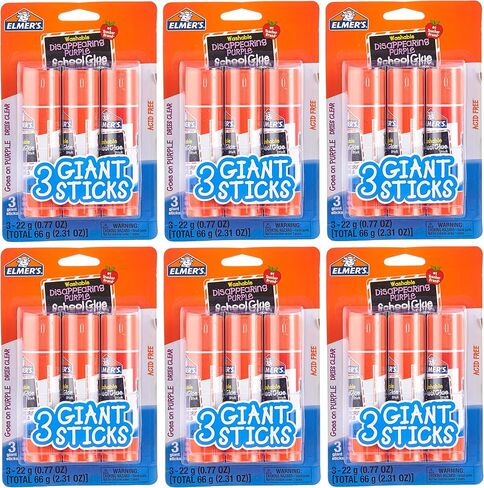 Elmer's Disappearing Purple School Glue Sticks, Washable, 22 Grams, 3 Count (Pack of 6) in Saudi Arabia