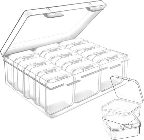 12pcs Mini Clear Plastic Beads Storage Box Small Empty Organizer Box with Hinged Lid for Storage of Small Items, Jewelry,Hardware,DIY Art Craft Accessory (2.12 x 2.12 x 0.79 inch) in Saudi Arabia
