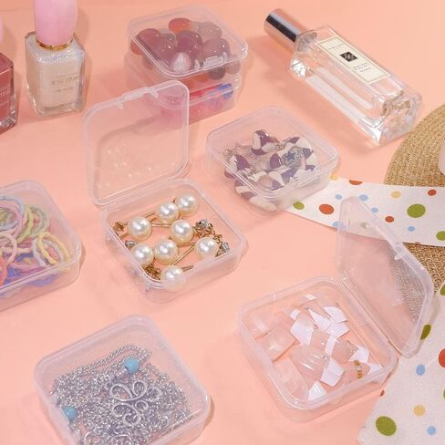 12pcs Mini Clear Plastic Beads Storage Box Small Empty Organizer Box with Hinged Lid for Storage of Small Items, Jewelry,Hardware,DIY Art Craft Accessory (2.12 x 2.12 x 0.79 inch) in Saudi Arabia