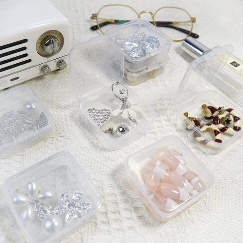 12pcs Mini Clear Plastic Beads Storage Box Small Empty Organizer Box with Hinged Lid for Storage of Small Items, Jewelry,Hardware,DIY Art Craft Accessory (2.12 x 2.12 x 0.79 inch) in Saudi Arabia