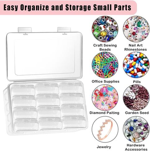 12pcs Mini Clear Plastic Beads Storage Box Small Empty Organizer Box with Hinged Lid for Storage of Small Items, Jewelry,Hardware,DIY Art Craft Accessory (2.12 x 2.12 x 0.79 inch) in Saudi Arabia