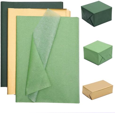 100 Sheet Green & Gold Tissue Paper Recyclable Green Wrapping Paper 14"x20"for Wedding Mother's Day Birthday DIY Art Craft Party Favor Decoration Celebration Gift in Kuwait
