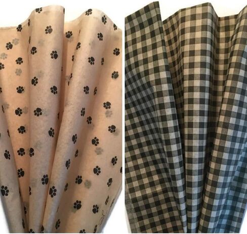 Printed Tissue Paper for Gift Wrapping Two Pattern Bundle: Dog Paw Print/Black & Tan Gingham Check Tissue Paper, 24 Large Sheets, 20x30 in Kuwait