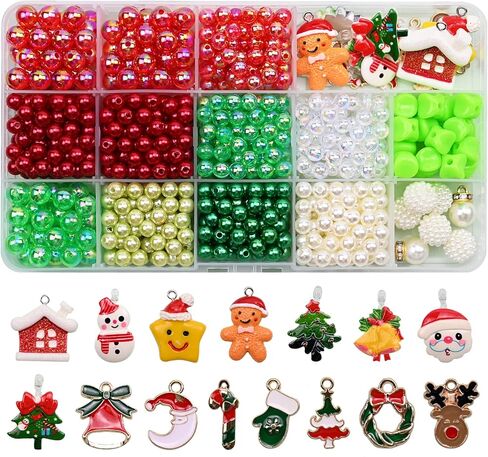 Huisipool 650 قطعة مجموعة خرز عيد الميلاد لصنع المجوهرات، صناعة قلادة السوار للفتيات ألعاب الحرف اليدوية هدية عيد الميلاد in Kuwait
