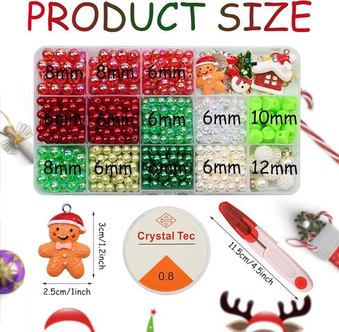 Huisipool 650 قطعة مجموعة خرز عيد الميلاد لصنع المجوهرات، صناعة قلادة السوار للفتيات ألعاب الحرف اليدوية هدية عيد الميلاد in Kuwait
