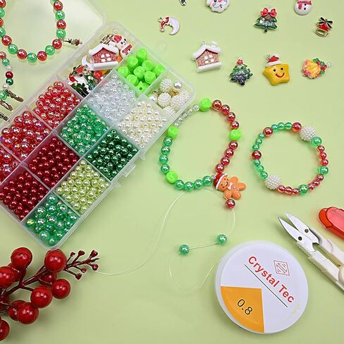 Huisipool 650 قطعة مجموعة خرز عيد الميلاد لصنع المجوهرات، صناعة قلادة السوار للفتيات ألعاب الحرف اليدوية هدية عيد الميلاد in Kuwait