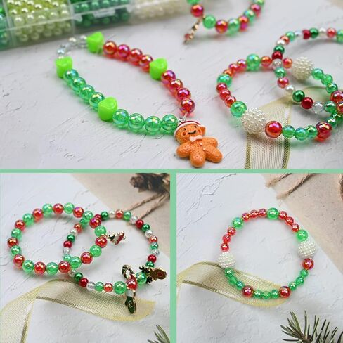 Huisipool 650 قطعة مجموعة خرز عيد الميلاد لصنع المجوهرات، صناعة قلادة السوار للفتيات ألعاب الحرف اليدوية هدية عيد الميلاد in Kuwait