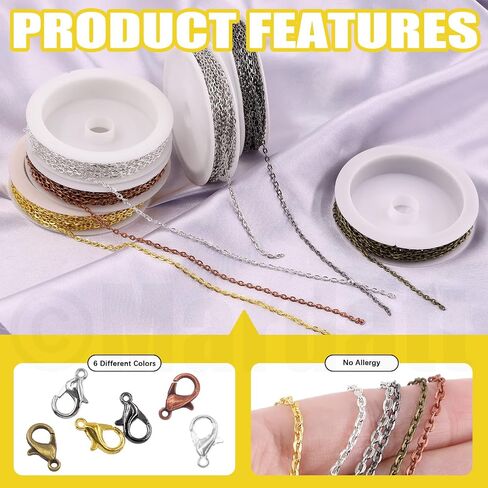 Mardatt 247Pcs 6 Colors 60ft Metal Jewelry Making Chains with Jewelry Pliers Lobster Clasps and Open Jump Rings, Jewelry Findings Supplies for Necklace Earring Bracelet DIY Craft in Saudi Arabia