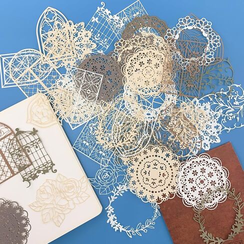 PRETTYLIFE سكرابوكينغ ورقة الدانتيل الزخرفية، 45pcs خمر انقطاع الفن الأزهار نافذة إكليل جولة الدانتيل Decoupage لسكرابوكينغ غير المرغوب فيه رصاصة مجلة مخططي الألبوم الحرف اليدوية DIY in Kuwait