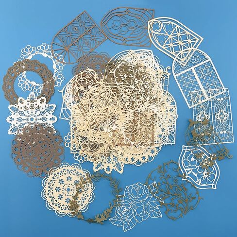 PRETTYLIFE سكرابوكينغ ورقة الدانتيل الزخرفية، 45pcs خمر انقطاع الفن الأزهار نافذة إكليل جولة الدانتيل Decoupage لسكرابوكينغ غير المرغوب فيه رصاصة مجلة مخططي الألبوم الحرف اليدوية DIY in Kuwait
