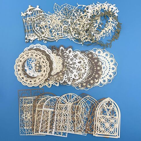 PRETTYLIFE سكرابوكينغ ورقة الدانتيل الزخرفية، 45pcs خمر انقطاع الفن الأزهار نافذة إكليل جولة الدانتيل Decoupage لسكرابوكينغ غير المرغوب فيه رصاصة مجلة مخططي الألبوم الحرف اليدوية DIY in Kuwait