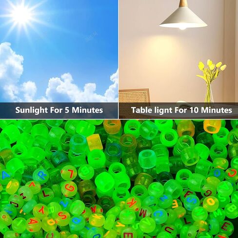 Neng-Q 1500pcs Glow in The Dark Pony Beads Bulk 4x7 Letter Alphabet Beads Hair Beads Braids for Girls Plastic Beads Colorful Acrylic Beads for DIY Bracelets Making with Crystal String in Kuwait