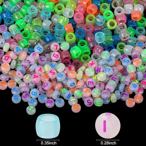 Neng-Q 1500pcs Glow in The Dark Pony Beads Bulk 4x7 Letter Alphabet Beads Hair Beads Braids for Girls Plastic Beads Colorful Acrylic Beads for DIY Bracelets Making with Crystal String in Kuwait