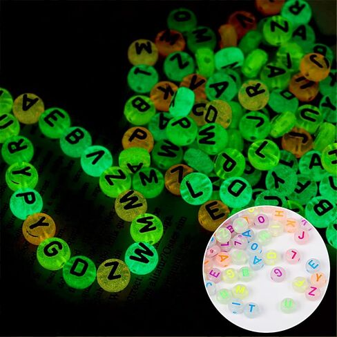 Neng-Q 1500pcs Glow in The Dark Pony Beads Bulk 4x7 Letter Alphabet Beads Hair Beads Braids for Girls Plastic Beads Colorful Acrylic Beads for DIY Bracelets Making with Crystal String in Kuwait