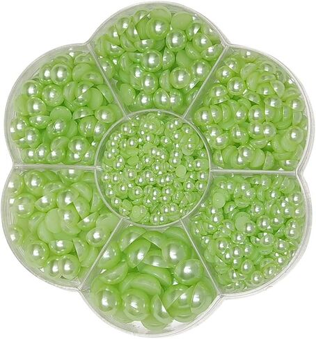 Chenkou Craft Random 1900pcs Assorted 7 Sizes (3/4/5/6/7/8/10mm) Imitation Half Pearl Bead Flatback Scrapbook Craft DIY Loose Beads + Plastic Box (White) in Saudi Arabia