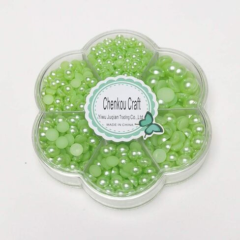 Chenkou Craft Random 1900pcs Assorted 7 Sizes (3/4/5/6/7/8/10mm) Imitation Half Pearl Bead Flatback Scrapbook Craft DIY Loose Beads + Plastic Box (White) in Saudi Arabia