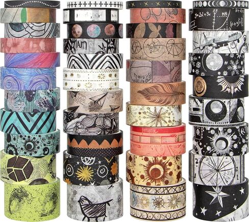 NANYNNU 41 Rolls Washi Tape Set, 5 Sizes Decorative Masking Tape for Journaling Supplies, Color and Black Washi Tapes for Bullet journaling, DIY Craft, Gift Wrapping (5/10/15/20/25 mm Wide) in Kuwait