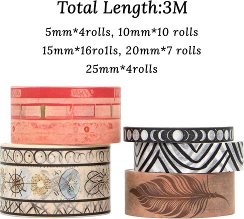 NANYNNU 41 Rolls Washi Tape Set, 5 Sizes Decorative Masking Tape for Journaling Supplies, Color and Black Washi Tapes for Bullet journaling, DIY Craft, Gift Wrapping (5/10/15/20/25 mm Wide) in Kuwait