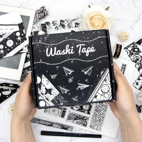 NANYNNU 41 Rolls Washi Tape Set, 5 Sizes Decorative Masking Tape for Journaling Supplies, Color and Black Washi Tapes for Bullet journaling, DIY Craft, Gift Wrapping (5/10/15/20/25 mm Wide) in Kuwait