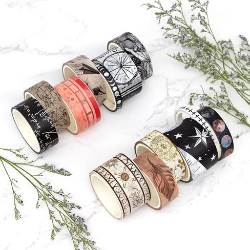 NANYNNU 41 Rolls Washi Tape Set, 5 Sizes Decorative Masking Tape for Journaling Supplies, Color and Black Washi Tapes for Bullet journaling, DIY Craft, Gift Wrapping (5/10/15/20/25 mm Wide) in Kuwait