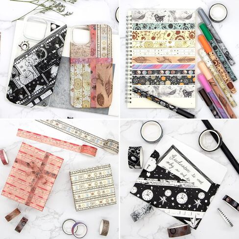 NANYNNU 41 Rolls Washi Tape Set, 5 Sizes Decorative Masking Tape for Journaling Supplies, Color and Black Washi Tapes for Bullet journaling, DIY Craft, Gift Wrapping (5/10/15/20/25 mm Wide) in Kuwait