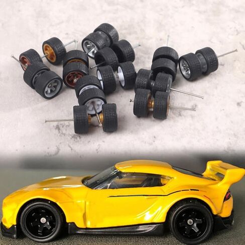 4Pcs Black Alloy 1:64 Wheels,Scale Alloy Wheels Rubber Tires,Model Alloy and Accessories Tires Wheel Rubber Tire and Wheel Sets in Saudi Arabia