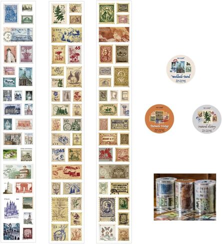 WZLL.SLSP مجموعة ملصقات طوابع بريدية عتيقة مكونة من 3 لفات، مناسبة لسجلات القصاصات، والحرف اليدوية، وإطارات الصور DIY، ومذكرات الرصاص، وديكورات اليوميات، ومستلزمات سجل القصاصات in Kuwait