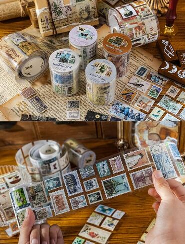 WZLL.SLSP مجموعة ملصقات طوابع بريدية عتيقة مكونة من 3 لفات، مناسبة لسجلات القصاصات، والحرف اليدوية، وإطارات الصور DIY، ومذكرات الرصاص، وديكورات اليوميات، ومستلزمات سجل القصاصات in Kuwait