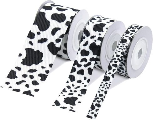 RYKOMO 3 Rolls 15 Yards White Black Cow Print Ribbon Cow Print Wrapping Ribbon Grosgrain Cow Ribbon Burlap Craft Ribbons Gift Wrapping Ribbon Animal Print Ribbon for DIY Crafts Party Decorations in Kuwait