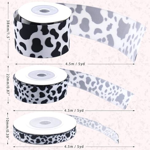 RYKOMO 3 Rolls 15 Yards White Black Cow Print Ribbon Cow Print Wrapping Ribbon Grosgrain Cow Ribbon Burlap Craft Ribbons Gift Wrapping Ribbon Animal Print Ribbon for DIY Crafts Party Decorations in Kuwait