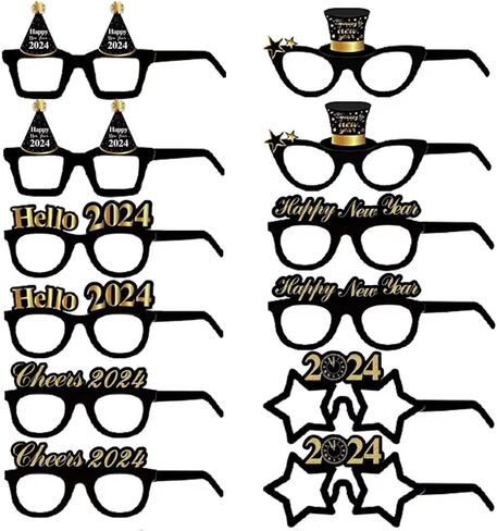 12 حزمة 2024 نظارات رأس السنة الجديدة الفاخرة نظارات حفلات رأس السنة الجديدة زينة الحفلات المفضلة لليلة رأس السنة الجديدة in Kuwait