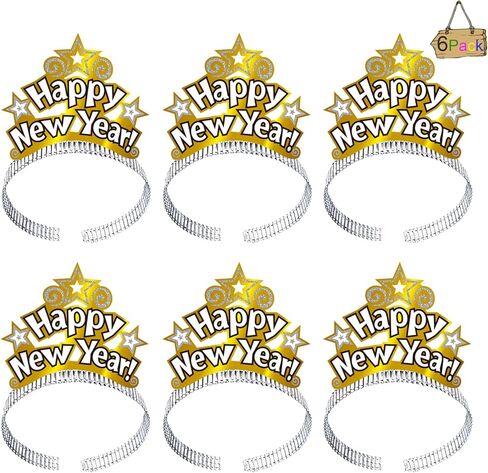 ORZIZRO 6Pcs HAPPY NEW YEAR Tiara Headband, Glitter Hair Clasp Tiaras for 2024 New Year Eve Party Favors Gold in Kuwait