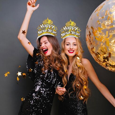 ORZIZRO 6Pcs HAPPY NEW YEAR Tiara Headband, Glitter Hair Clasp Tiaras for 2024 New Year Eve Party Favors Gold in Kuwait