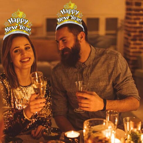 ORZIZRO 6Pcs HAPPY NEW YEAR Tiara Headband, Glitter Hair Clasp Tiaras for 2024 New Year Eve Party Favors Gold in Kuwait