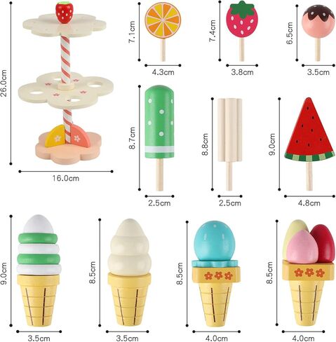ألعاب الآيس كريم من ستيفن تويز، حامل آيس كريم خشبي للتظاهر بمجموعة ألعاب طعام المطبخ، مجموعة لعب الآيس كريم للأطفال الصغار من البنات والأولاد من سن 3 4 5 6 سنوات، طعام وإكسسوارات للتظاهر باللعب in Kuwait