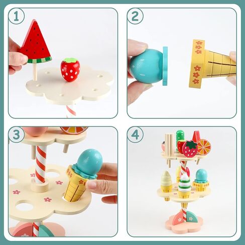 ألعاب الآيس كريم من ستيفن تويز، حامل آيس كريم خشبي للتظاهر بمجموعة ألعاب طعام المطبخ، مجموعة لعب الآيس كريم للأطفال الصغار من البنات والأولاد من سن 3 4 5 6 سنوات، طعام وإكسسوارات للتظاهر باللعب in Kuwait