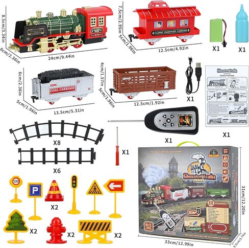 مجموعة قطار التحكم عن بعد من Neragron، مجموعة قطار كهربائي لعيد الميلاد مع البخار والصوت والضوء، مسار قطار للأطفال مع بطارية قابلة لإعادة الشحن، هدايا قطار عيد الميلاد للأطفال لأعمار 3 4 5 6 7 8 سنوات in Kuwait