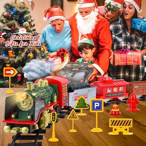 مجموعة قطار التحكم عن بعد من Neragron، مجموعة قطار كهربائي لعيد الميلاد مع البخار والصوت والضوء، مسار قطار للأطفال مع بطارية قابلة لإعادة الشحن، هدايا قطار عيد الميلاد للأطفال لأعمار 3 4 5 6 7 8 سنوات in Kuwait