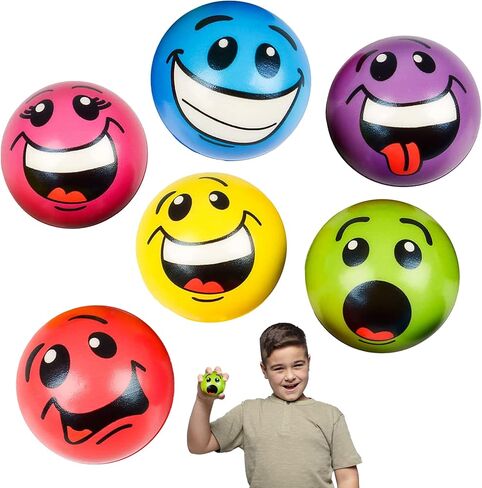عبوة من كرات الضغط على الوجه المضحك مقاس 6.35 سم من هوبوديز (2) عبوة من كرات الضغط، كرة إسفنجية لتخفيف القلق ومفضلة للحفلات، هدية أو جوارب تخزين (ألوان وتصميمات متنوعة) in Kuwait