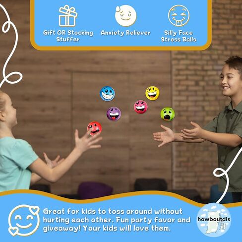 عبوة من كرات الضغط على الوجه المضحك مقاس 6.35 سم من هوبوديز (2) عبوة من كرات الضغط، كرة إسفنجية لتخفيف القلق ومفضلة للحفلات، هدية أو جوارب تخزين (ألوان وتصميمات متنوعة) in Kuwait