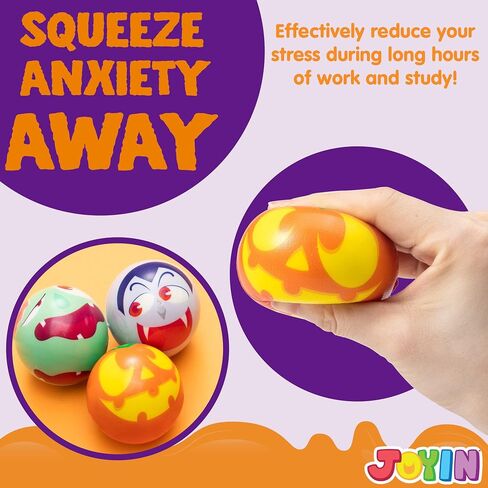 JOYIN 24 PCS Halloween Stress Balls Slow Rising Stress Relief Fidget Toys, Assorted Designs and Colors Stress Balls for Halloween Party Favor, Halloween Toys for Boys and Girls, Kids Gift in Saudi Arabia