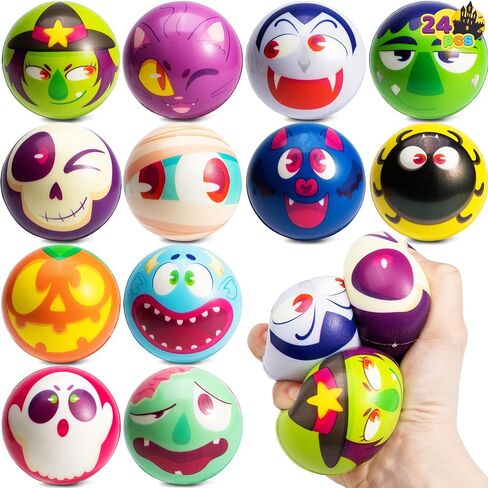 JOYIN 24 PCS Halloween Stress Balls Slow Rising Stress Relief Fidget Toys, Assorted Designs and Colors Stress Balls for Halloween Party Favor, Halloween Toys for Boys and Girls, Kids Gift in Saudi Arabia