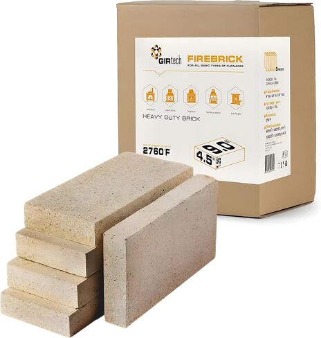 GIRtech USM-5 Heavy Duty Fire Brick 2760F Pack of 5 Fire Bricks for Construction and Internal Lining Domestic Heating Units Fireplaces, Steel Furnaces, Wood Stoves, Ceramics Kilns, Blacksmith Forge in Kuwait