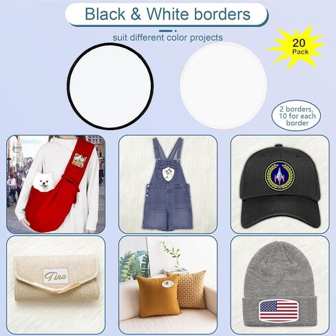 40 PCs Sublimation Blanks Patches - Large Iron-on Patch with Black Border - Exquisite Fabric Patches for DIY Hats Backpack T-Shirt Project (Mixed) in Kuwait