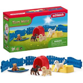 Schleich Farm World 13-Piece Puppy Pen Playset - Featuring 3 Cute Puppy Figurines and Accessories, Educational and Durable Toys, Fun and Imaginative Play for Boys and Girls, Gift for Kids Ages 3+