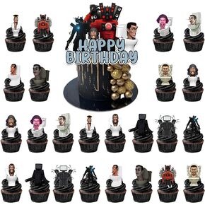 25Pcs Skibidi Toilet Theme Cake Topper Cupcake Toppers,Skibidi Toilet Happy Birthday Cake Decorations for Boys Girls Kids Teens Adult Birthday Party Supplies in Saudi Arabia