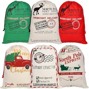 LDIWEE 6 Pack Santa Sacks Christmas Canvas Bag, Large Reusable Gift Bags with Drawstrings, Personalized Gift Bags for Christmas Thanksgiving New Year Party Supplies - Size 27.6 x19.7 Inch